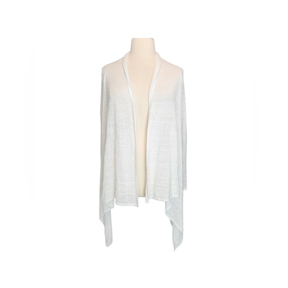 Lilly Pulitzer White Linen Open Front Cardigan S/M Drape Hem Lightweight Wrap - Picture 1 of 10